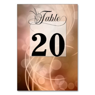 Modern Bronze Bokeh Lights & Typography Table Number
