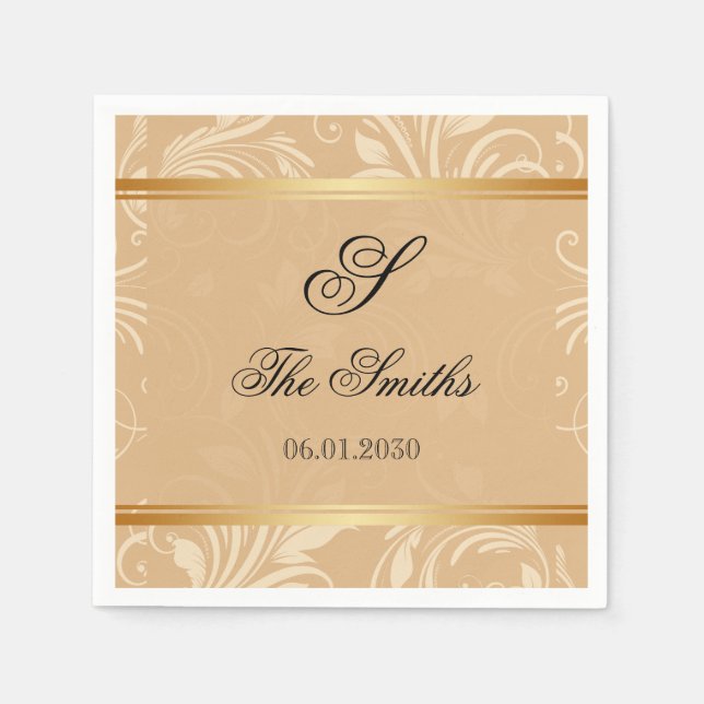 Modern Bronze Floral Wedding Napkin (Front)