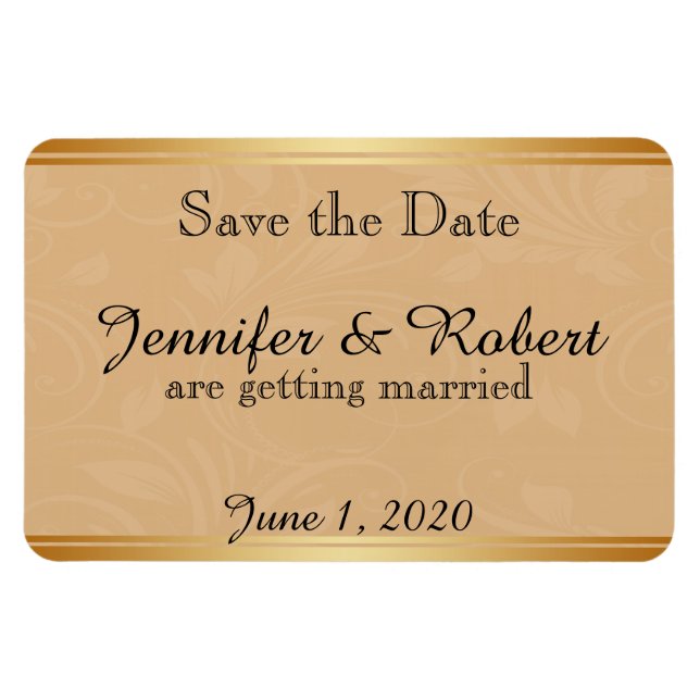 Modern Bronze Floral Wedding Save the Date Magnet (Horizontal)