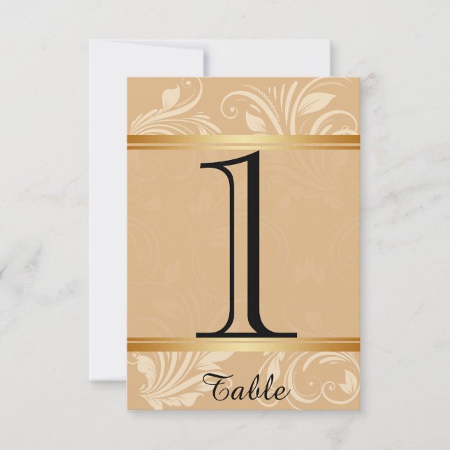 Modern Bronze Floral Wedding Table Number (Front)