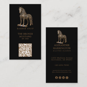 Modern Bronze Mustang Barber Shop Logo Qr Code Business Card