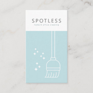 Modern Broom Light Blue Cleaning Service Maid Business Card