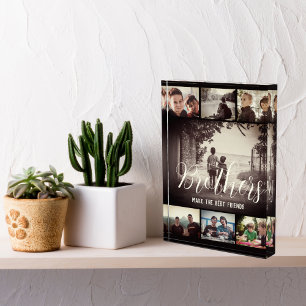 Modern Brother Best Friends Dark Photo Collage Block