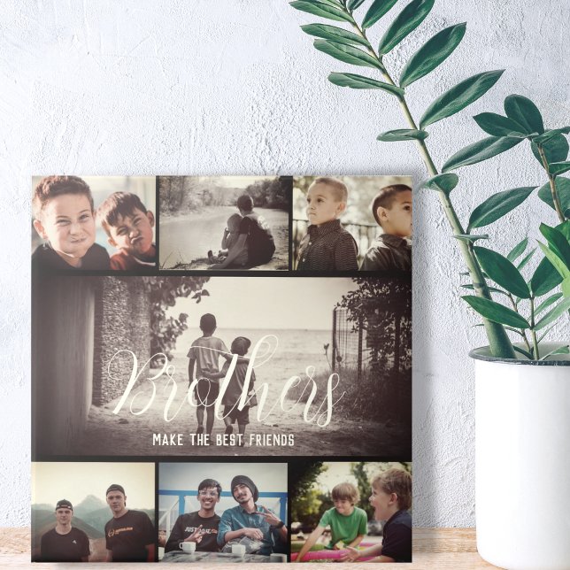 Modern Brother Best Friends Dark Photo Collage Ceramic Tile (Creator Uploaded)