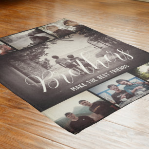 Modern Brother Best Friends Dark Photo Collage Fleece Blanket