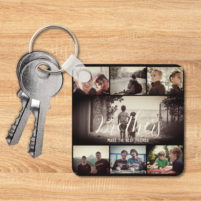 Modern Brother Best Friends Dark Photo Collage Key Ring (Creator Uploaded)