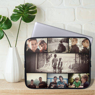 Modern Brother Best Friends Dark Photo Collage Laptop Sleeve