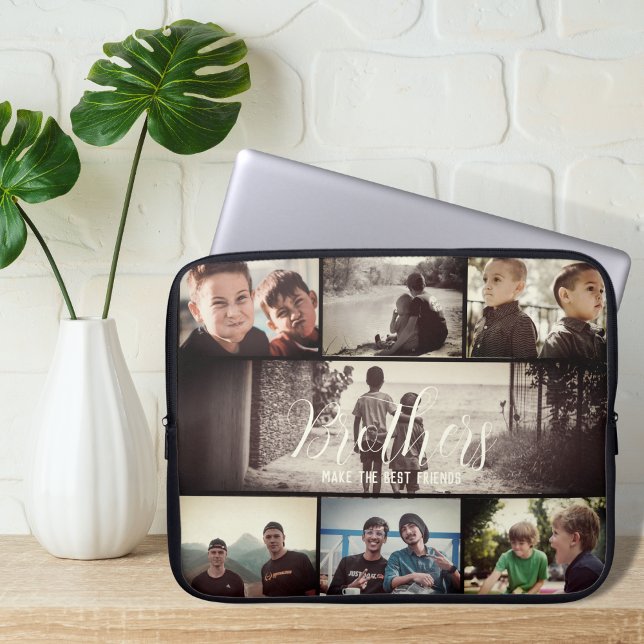 Modern Brother Best Friends Dark Photo Collage Laptop Sleeve (Creator Uploaded)