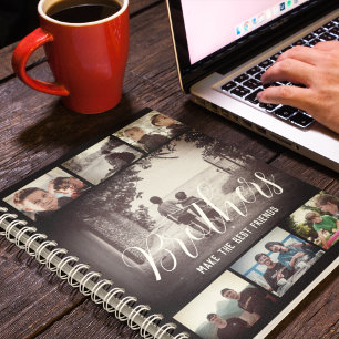 Modern Brother Best Friends Dark Photo Collage Notebook