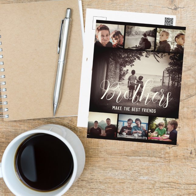 Modern Brother Best Friends Dark Photo Collage Postcard (Creator Uploaded)