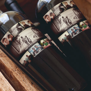 Modern Brother Best Friends Dark Photo Collage Wine Label