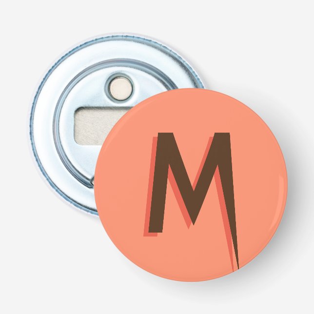 Modern Brown 3D Text Initial Letter | Salmon Pink  Bottle Opener (Front)