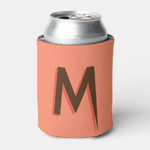 Modern Brown 3D Text Initial Letter Salmon Pink Can Cooler