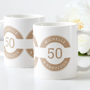 Modern Brown 50 and fabulous Birthday Party Name Coffee Mug