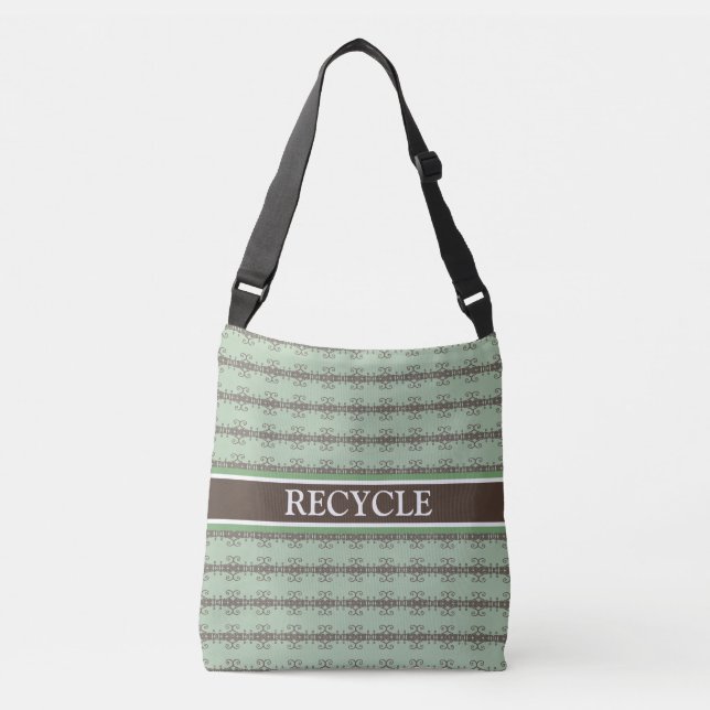 Modern brown abstract pattern on olive green crossbody bag (Front)