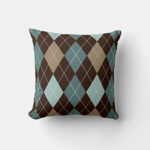 Modern Brown and Blue Argyle Throw Pillow Cushion