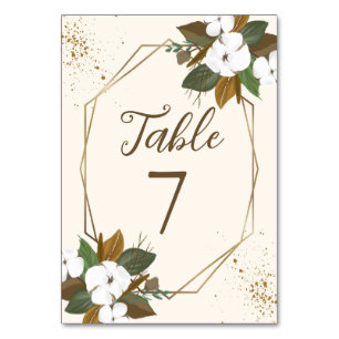 Modern Brown And Cream Floral Wedding Table Number