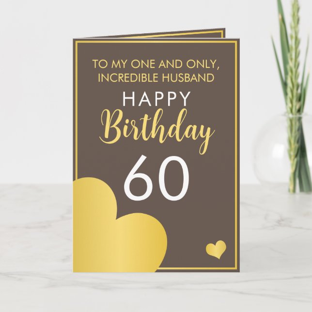 Modern Brown and Gold Husband 60th Birthday Card (Front)