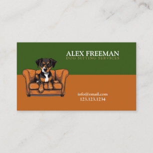 Modern Brown and Green Sofa Puppy Dog Sitting Business Card