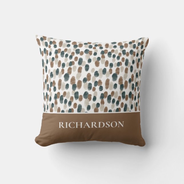 Modern Brown and White Abstract Pattern Name Cushion (Front)