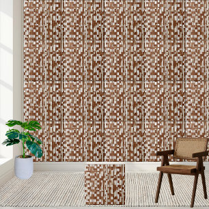 Modern Brown and White Geometric Checkered Tile 