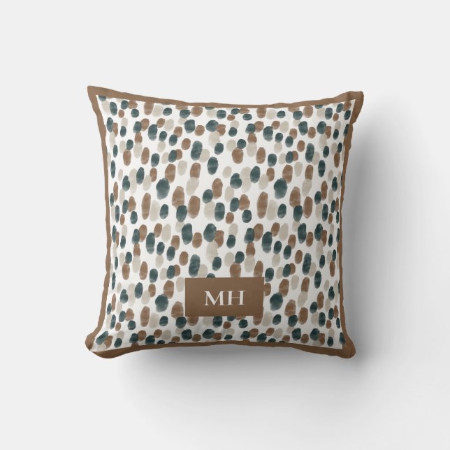 Modern Brown and White Pattern Initials Monogram Cushion (Front)