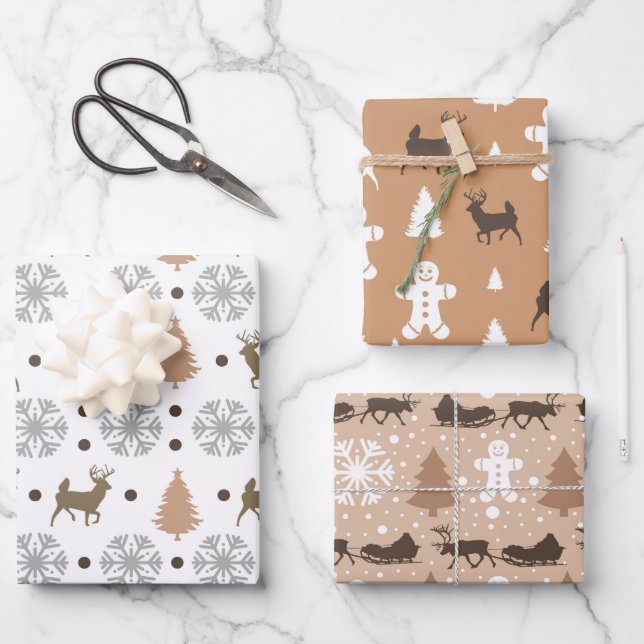 Modern Brown and White Winter Themed Pattern  Wrapping Paper Sheet (Front)
