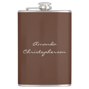 Modern Brown Background Script Add Name Hip Flask