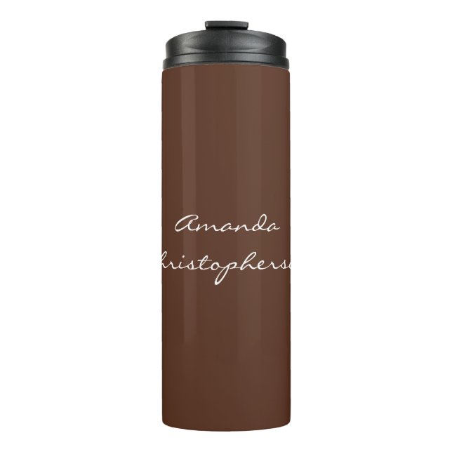 Modern Brown Background Script Add Name Thermal Tumbler (Front)