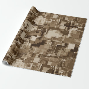 Modern Brown Beige Aesthetic Cosy Cubist Painting Wrapping Paper