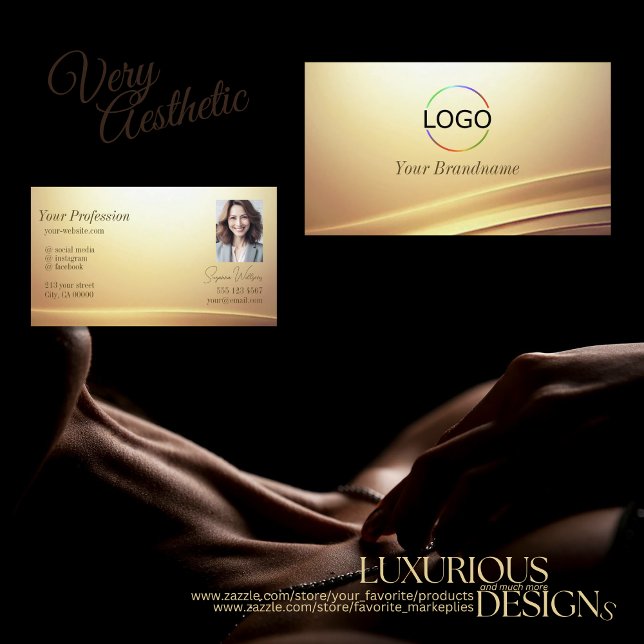 Modern Brown Beige Curve Decor with Logo and Photo Business Card (Creator Uploaded)