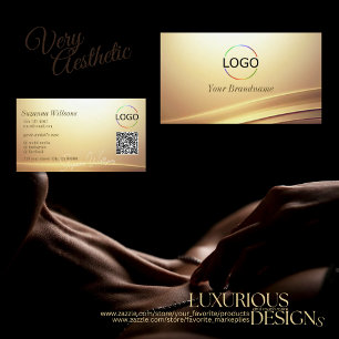 Modern Brown Beige Curve Decor with Logo QR Code Business Card