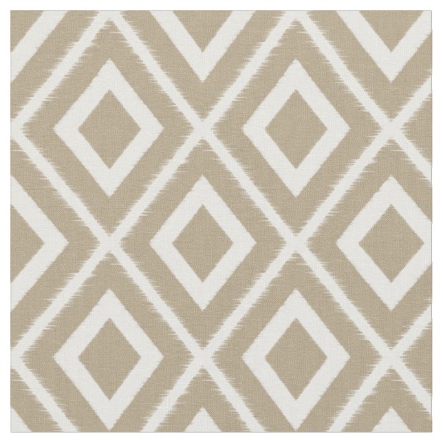 Modern Brown Beige Ikat Pattern Fabric (Close Up)