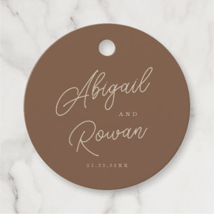 Modern Brown Beige Minimalist Round Favour Tag