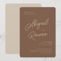 Modern Brown Beige Minimalist Script Wedding