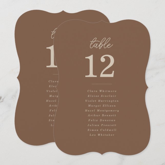 Modern Brown Beige Minimalist Table Seating Card (Front/Back)