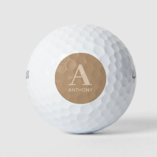 Modern Brown Beige Monogram Name Mens Golf Balls