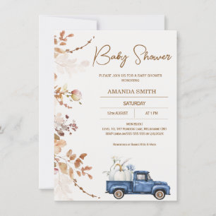 Modern Brown Beige Pumpkin Truck Baby Shower Invitation