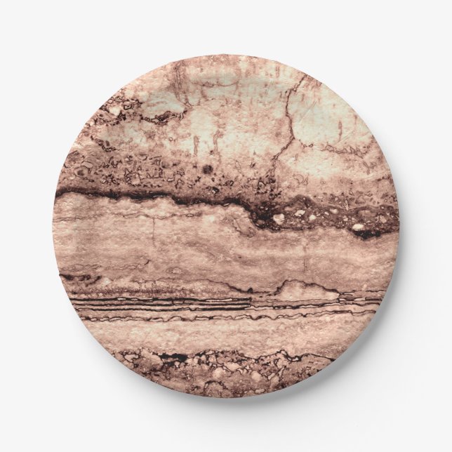Modern brown beige sepia burnt orange granite  paper plate (Front)
