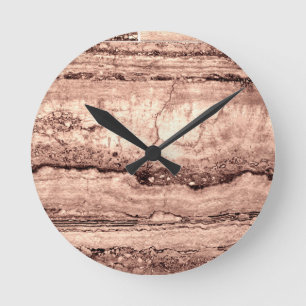 Modern brown beige sepia burnt orange granite round clock