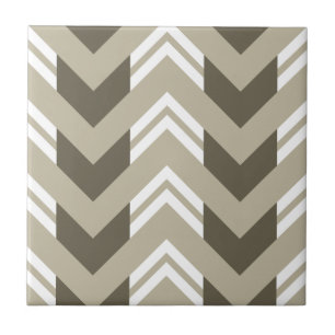 Modern Brown, Beige, White Chevron Pattern Ceramic Tile