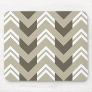 Modern Brown, Beige, White Chevron Pattern Mouse Pad