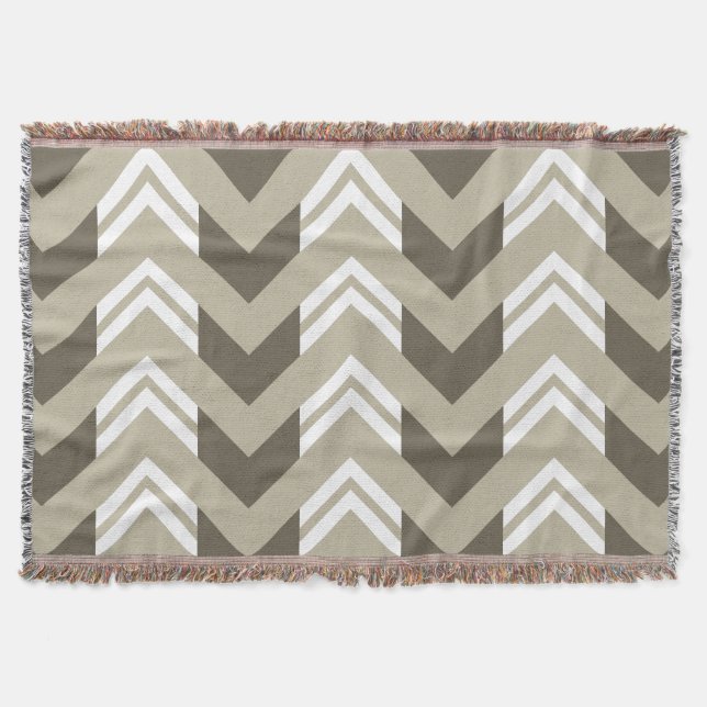 Modern Brown, Beige, White Chevron Pattern Throw Blanket (Front)
