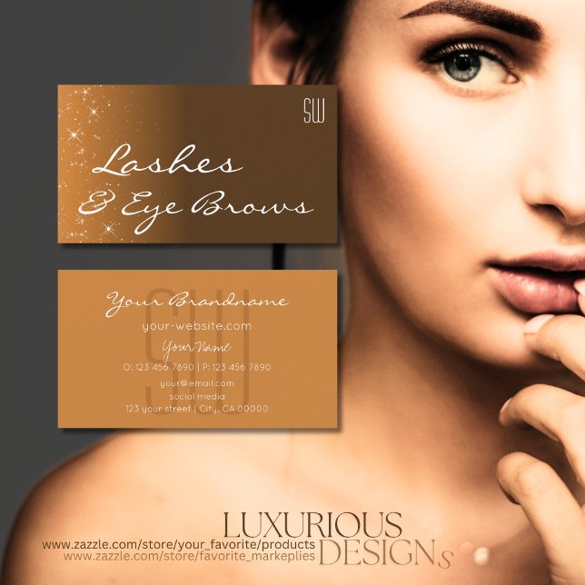 Modern Brown Beige with Glitter Stars and Initials Business Card (Creator Uploaded)