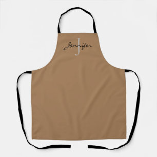 Modern Brown Black Script Monogram Personalised Apron
