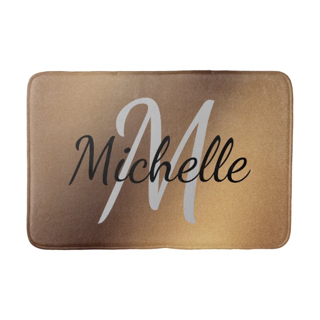 Modern Brown Bold Typography & Name Monogram Bath Mat (Front)