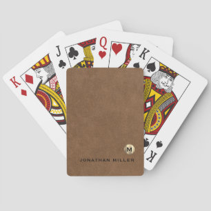 Modern Brown Brushed Gold Monogram Playing Cards