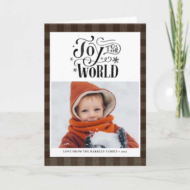  Modern Brown Buffalo Plaid Fun Script Simple Holiday Card (Front)
