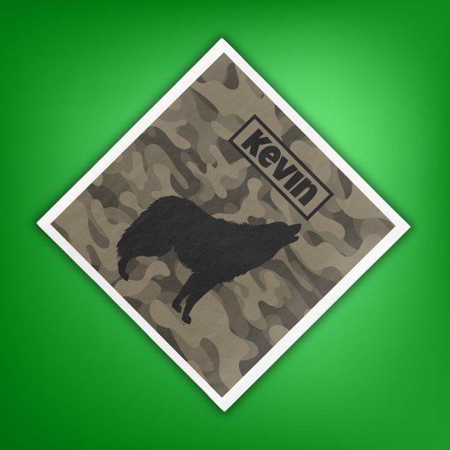 Modern Brown Camo Black Wolf Silhouette Monogram | Napkin (Creator Uploaded)