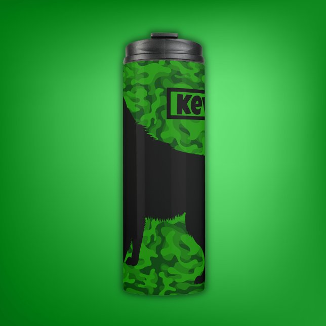 Modern Brown Camo Green Wolf Silhouette Monogram | Thermal Tumbler (Creator Uploaded)